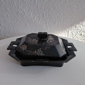 MC Maruni Japan Sigarette Box Trinket Box Lacquered Metal Mother of pearl raden